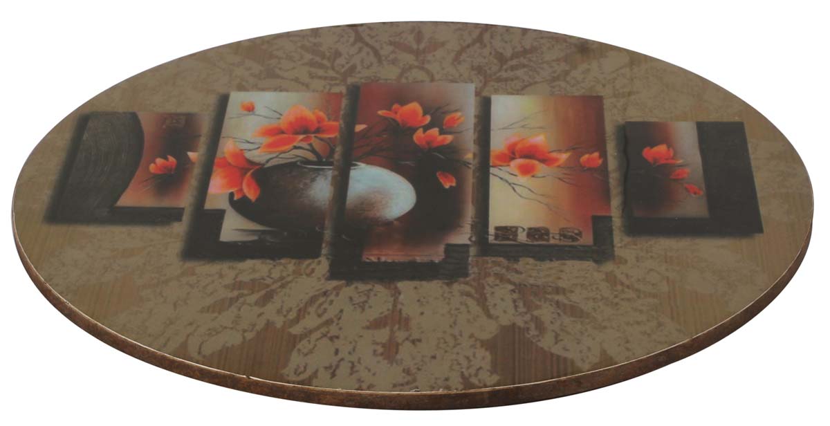 7” Hand-Crafted Trivet in MDF - Hand-Enameled with Flower Vase Art in Orange & Earthy Colors - Kitchen Essentials / Serve Ware from India - Buy in Bulk Wholesale